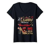 Womens December Birthday A Queen was Born in December 1973 December V-Neck T-Shirt