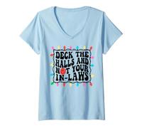 Women's Deck The Halls Not Your in Laws Christmas V-Neck T-Shirt