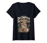 Women's Decompose The Patriarchy Funny Mushroom Hunting Fan V-Neck T-Shirt
