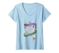 Women's Deeds Not Words, Suffragette Women's Rights Slogan V-Neck T-Shirt, Baby Blue, Medium