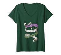 Women's Deeds Not Words, Suffragette Women's Rights Slogan V-Neck T-Shirt, Dark Green, X-Large
