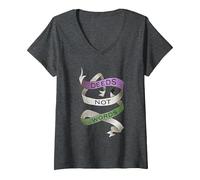 Women's Deeds Not Words, Suffragette Women's Rights Slogan V-Neck T-Shirt, Dark Heather Grey, X-Large