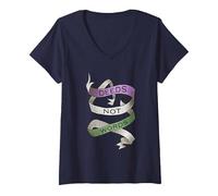 Women's Deeds Not Words, Suffragette Women's Rights Slogan V-Neck T-Shirt, Navy Blue, Small
