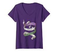 Women's Deeds Not Words, Suffragette Women's Rights Slogan V-Neck T-Shirt, Purple, X-Large