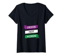 Womens Deeds Not Words Suffragettes Banner V-Neck T-Shirt