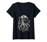 Women's Deep Sea Legend - The Smoking Octopus Captain Design V-Neck T-Shirt