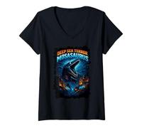 Women's Deep Sea Terror Mosasaurus Ocean Creature Predator Monster V-Neck T-Shirt