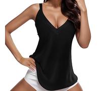 Women's Deep V Neck Camisole Tank Top Sleeveless Sports Cami Fashion Slimming Camis Comfortable and Breathable Spaghetti Straps Sexy Stretch Casual Tank Tops, Black, XXL