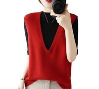 Women's Deep V-Neck Knitted Vest Sweater 100% Merino Wool Sleeveless Pullover Basic Blouse Short Tops Fall Winter First-Line Ready to Wear Solid Knitwear