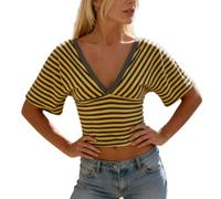 Women's Deep V Neck Short Sleeve T-Shirt Cinched Waist Tie Back Shirt Summer Slim Fit Going Out Blouse