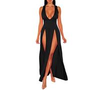 Women's Deep V Split Dress, Summer Dress, Sleeveless Long Sexy Solid Colour, Slim Fitting, Loose, Chic and Elegant, Hot Luxury Charming Mature Temperament Dress Comfortable for Clubbing Party