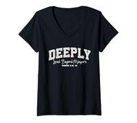 Womens Deeply Loved Beyond Measure Faith Verse Romans 8:38-39 V-Neck T-Shirt