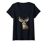 Womens Deer Face Sunglasses, Cool Funny Rebel Boss Hip Farm Animal V-Neck T-Shirt
