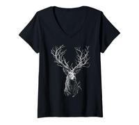 Women's Deer Forest Wildlife Animal Lover Wild Graphic Art Print V-Neck T-Shirt