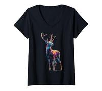 Women's Deer Forest Wildlife Animal Lover Wild Graphic Art Print V-Neck T-Shirt