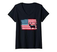 Womens Deer Hunter American Flag 4th of July Patriotic Hunting V-Neck T-Shirt