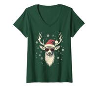 Womens Deer Santa Hat Funny Cute Animal Hunting Hunter Christmas V-Neck T-Shirt