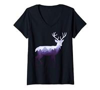 Womens Deer Stag Elk Double Exposure Surreal Wildlife Animal V-Neck T-Shirt