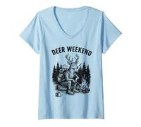 Womens Deer Weekend Hiking Camping Outdoors Nature V-Neck T-Shirt