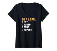 Women's Def Life Eat Sleep Code Repeat Programming V-Neck T-Shirt