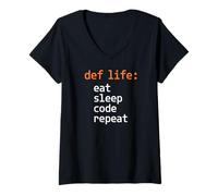 Women's Def Life Eat Sleep Code Repeat Programming V-Neck T-Shirt
