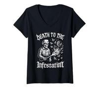 Women's Defeat The Infestation Exterminator Pest Control Gift V-Neck T-Shirt