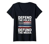 Women's Defend The Police Defund The Media V-Neck T-Shirt
