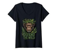 Women's Defend The Wild Chimpanzee Wildlife Conservation Nature V-Neck T-Shirt