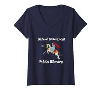 Womens Defend Your Local Public Library Funny Armored Knight V-Neck T-Shirt