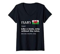Womens Definition Of Nain Best Welsh Gift For Grandma Flag Of Wales V-Neck T-Shirt