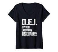 Women's DEI Division Exclusion & Indoctrination - Anti Woke Satire V-Neck T-Shirt