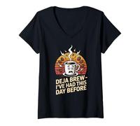 Womens Deja Brew I've Had This Day Before Quote V-Neck T-Shirt