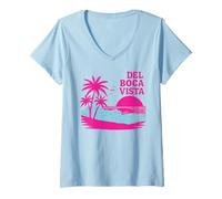 Womens Del Boca Vista Retro Sunset Florida Vintage V-Neck T-Shirt