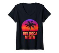 Womens Del Boca Vista Retro Sunset Florida Vintage V-Neck T-Shirt