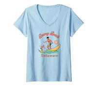 Womens Delaware Dewey Beach Surfer DE Surfing Beach Vacation V-Neck T-Shirt