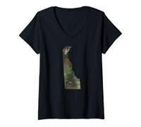Womens Delaware State Camo Map Outdoor Military & Hiking Veteran V-Neck T-Shirt