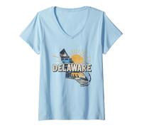 Women's Delaware State Map Road Trip Wilmington Dover Newark Smyrna V-Neck T-Shirt