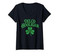 Womens Delco Hooligan Irish Delaware County Pennsylvania Clover V-Neck T-Shirt