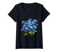 Womens Delicate Blue Forget-Me-Not Floral Bouquet Shapes Mania V-Neck T-Shirt