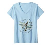 Women's Delicate Perseverance Dragonfly Bamboo Nature Design V-Neck T-Shirt