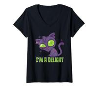 Women's Delightfully Undead Creepy Cute Cat Cartoon V-Neck T-Shirt