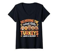 Womens Delivering The Cutest Turkeys Shirt Labor and Delivery Nurse V-Neck T-Shirt