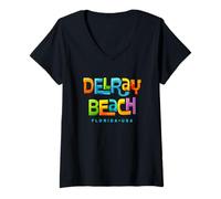 Women's Delray Beach Florida Mid-Century Design V-Neck T-Shirt