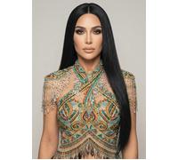 Womens Deluxe 70s Extra Long Straight Black Cher Wig 1970s Pop Star Fancy Dress