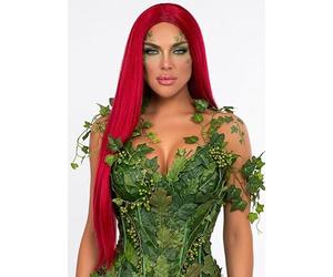 Womens Deluxe Poison Ivy Style Extra Long Red Super Villain Wig