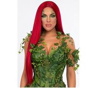 Womens Deluxe Poison Ivy Style Fancy Dress Extra Long Straight Red Villain Wig
