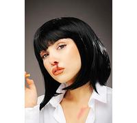 Womens Deluxe Pulp Fiction Style Black Bobbed Mia Wig with Fringe