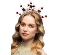 Womens Deluxe Queen of Hearts Red Jewel Crown Headpiece Metal Tiara on Headband
