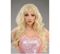 Womens Deluxe Sabrina Carpenter Style Long Curly Blonde Pop Star Fancy Dress Wig