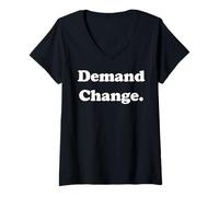 Womens Demand Change Bold Statement Activism V-Neck T-Shirt